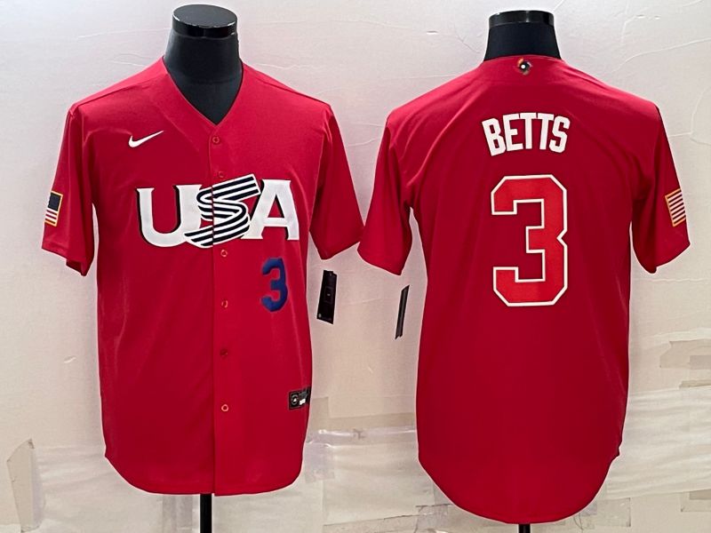 Men 2023 World Cub USA #3 Betts Red Nike MLB Jersey1->more jerseys->MLB Jersey